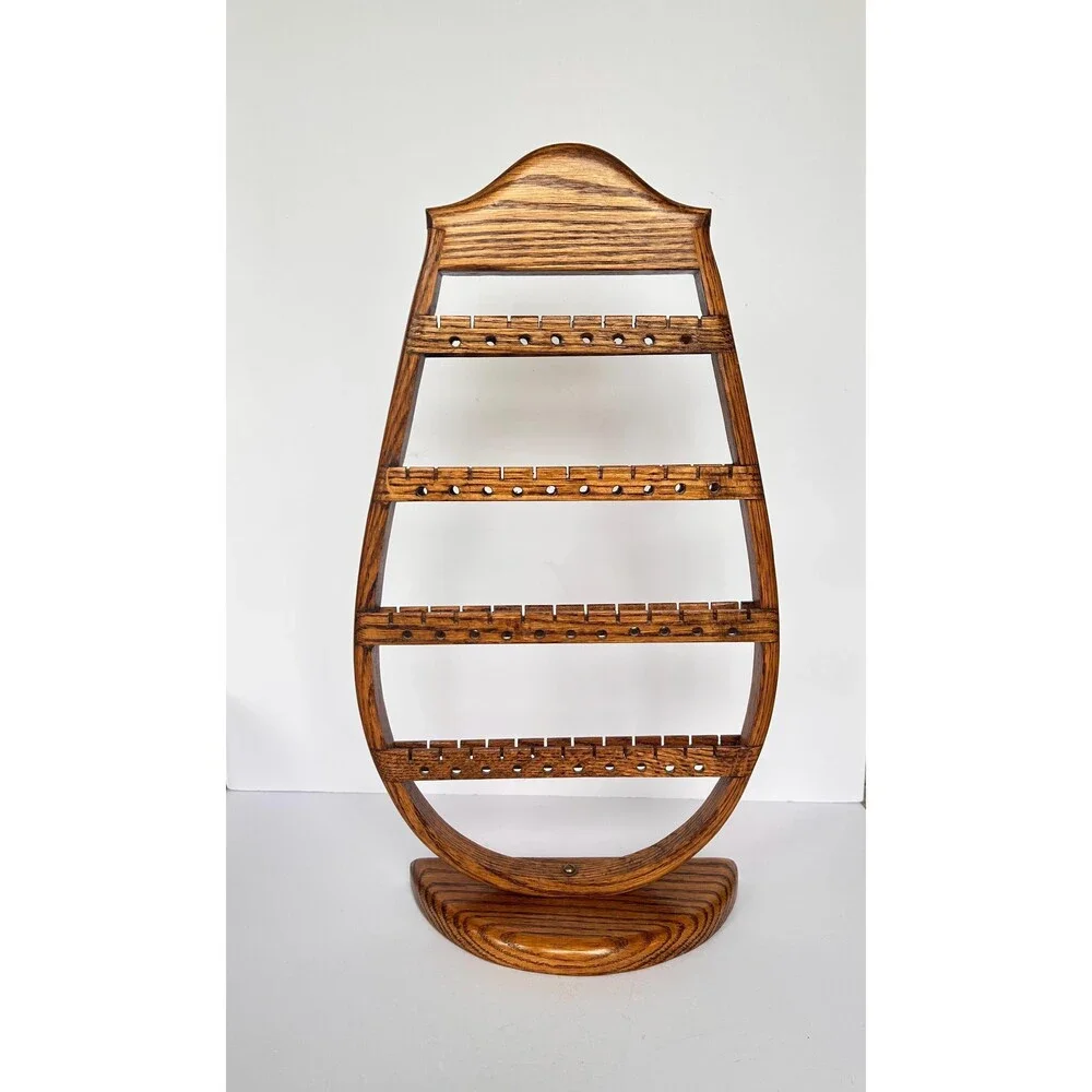 Vintage Arched Wooden Earring Holder Stand – Solid Oak Jewelry Organizer